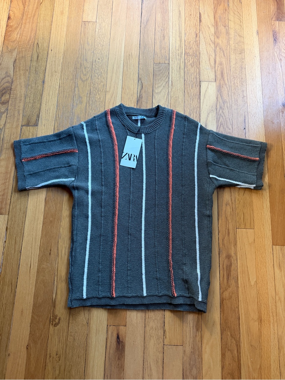 NEW Zara green striped short sleeve sweater